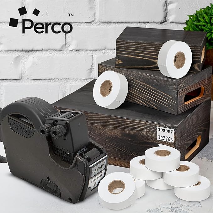 Perco White Garvey 2216 Pricing Labels for Garvey 22-66/22-77/22-88 Two Line Pricing Gun - 36 Rolls, 4 Sleeve - 36,000 Pricemarking Labels and 4 Inker Included
