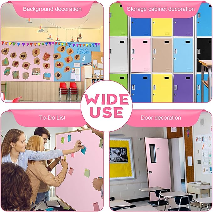 Hahafelt 16 in x 40 Ft Fabric Bulletin Board Roll Classroom Non Woven Fabric Background Decorations Waterproof Wrinkle Resistant Bulletin Board for Back to School Wall Decor(Pink,Pure)