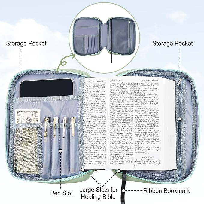 Bible Cover Case for Women, Quilted Bible Cover Bag with Handle for Girls, Bible Carrying Case Study Supplies Accessories for Women