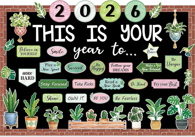 Eaasty Plant This is Your Year to Bulletin Board Set Potted Plant Leaf Cutouts Motivational Welcome Back to School Classroom Decor for School Office Chalkboard Door Wall Decor Supply