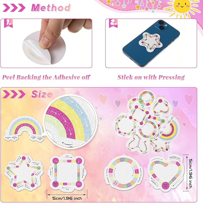 Gersoniel 36 Pcs Anxiety Sensory Stickers Strips Adhesive Textured Mental Health Calm Stickers Mindfulness Fidget Decals Stress Anxiety Relief Items for Therapy Office Desk(Pink Purple Breathe)
