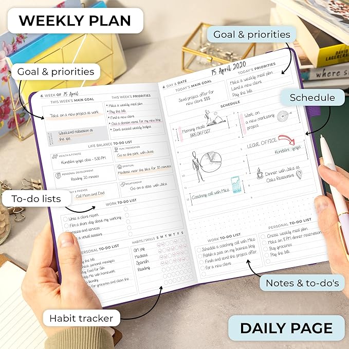 Clever Fox Planner Daily Premium – Undated Daily Planner with Hourly Schedule, Personal Organizer, Productivity Journal, 6 Months (Purple)
