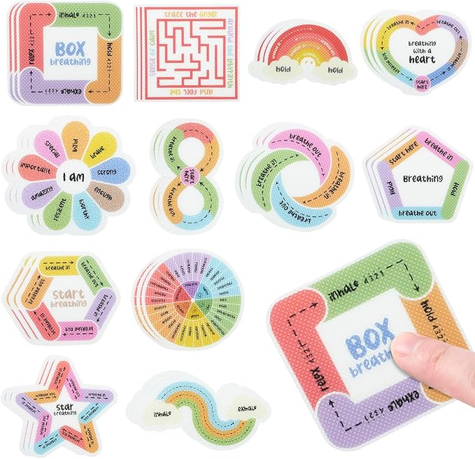 36 PCS Sensory Stickers Calm Strips, 2 Textures Anxiety Relief Items Mental Health Stickers Stress Relief Gifts Mindfulness Breathing Fidgets for Classroom Desk School Office Counselor