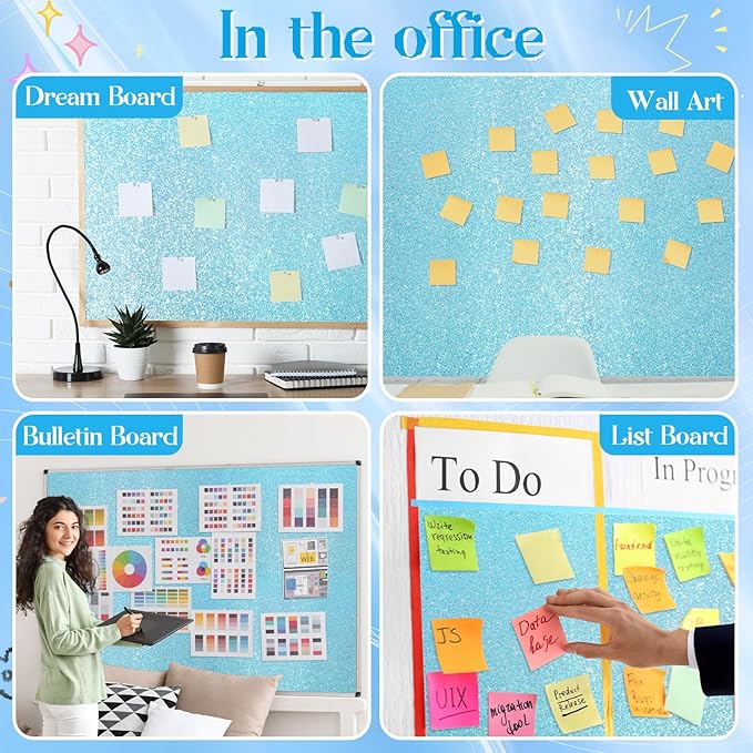 gisgfim 16" x20ft Glitter Bulletin Board Paper Roll Sparkle Color Bulletin Board Background Poster Paper Non Fading Gift Wrapping DIY Art Crafts for Office Classroom Decoration, Light Blue