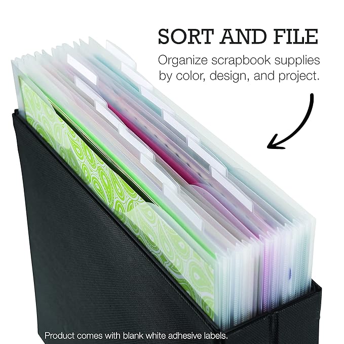 Samsill Scrapbook Paper Storage Organizer, 6 Count of Individual Top Loading Files with Customizable Tabs, Holds 12 x 12 Inch Scrapbook, Vinyl, Photos, Clear, PVC and Acid Free, 6 Pack