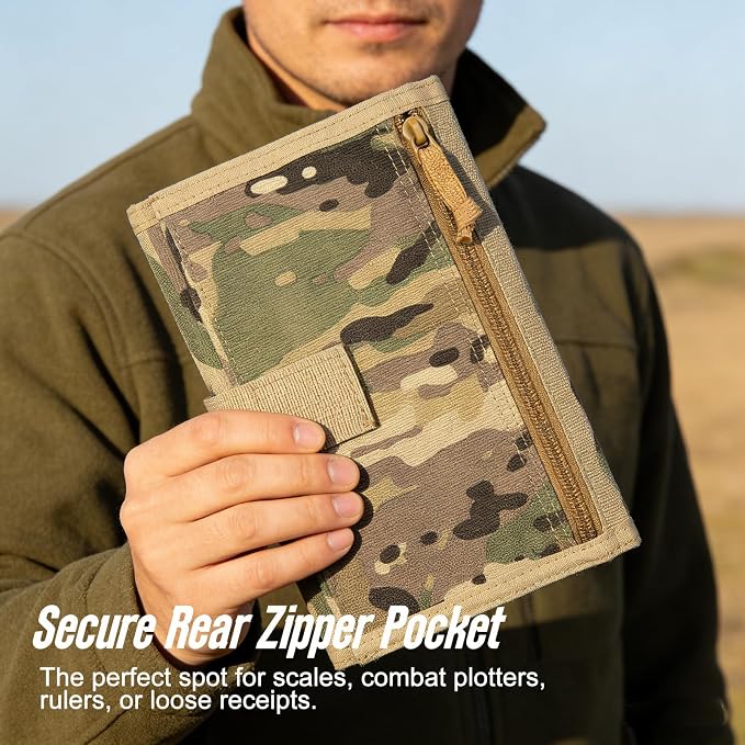 KOSIBATE Military Notebook Cover, Tactical Leader Book Cover with Pen Holder, 8"x5"(Camogreen)