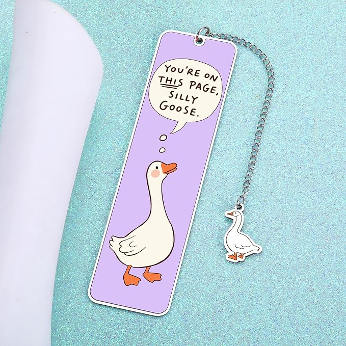 Cute Book Marks for Reading Women Girls Readers Teen Girl Gifts Trendy Stuff Cute Bookmarks Purple Stuff Book Lovers Gifts for Women Readers Reading Tracking Accessories 2-Side Silly Bookmark Goose