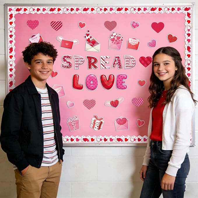 86Pcs Valentine's Day Bulletin Board Decoration Set Heart Paper Cutouts Spread Love God Valentine Day Decorations for Classroom Pink Red Heart Church School Home Chalkboard Wall Door Party Decor