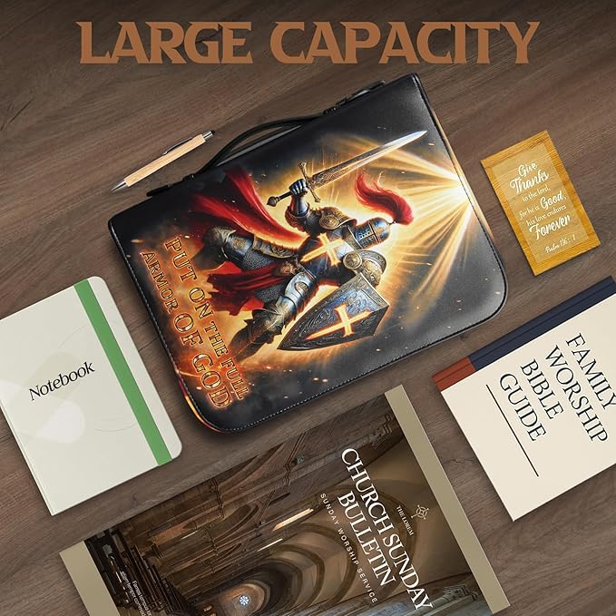 Bible Cover Case for Men Large Armor of God Bible Carrying Case with Durable Handle & Zipper Bible Study Accessories for Boys