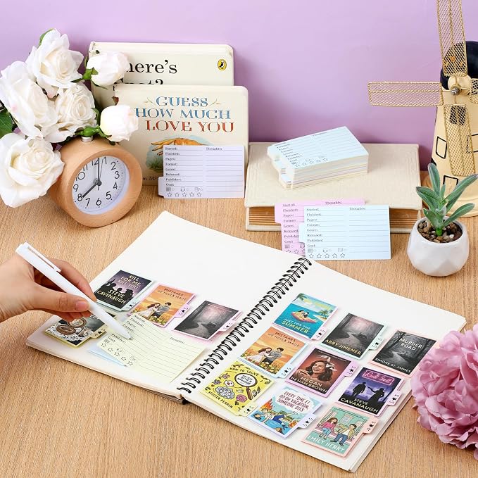 Glenmal 120 Pcs Mini Book Review Bookmarks Reading Journal File Log Page with 2 Pcs Double Sided Correction Tape Reading List Bookmark for Book Lovers Bookish Bookworms Student Gift(Multicolor)