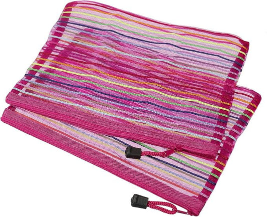 MECCANIXITY Mesh Zipper Pouches, A5 Colorful Pencil Case Document File Bags Storage Organizer for Office Supply Travel Accessory, Rose Red Pack of 6