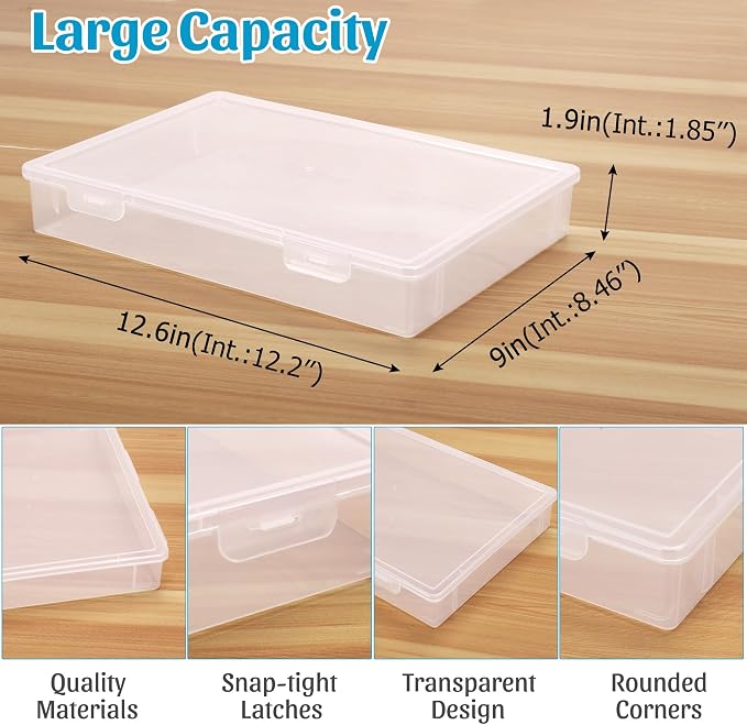 3Pack A4 Paper Organizer Box, Plastic Scrapbook Paper Organizer Portable Storage Containers for A4, 8" x 10" Photo , Board Game, Craft Art Supplies, Document, Magazine, Int.: 12.2 x 8.46 x 1.85in