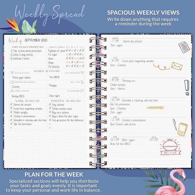PLANBERRY Weekly Planner Premium – Undated Life Organizer & Budget Planner – Time Management, Goal Setting, To-Do List, Work-Life Balance & Habit Tracker – 6.9″ x 8.5″ (Rose Flamingo)