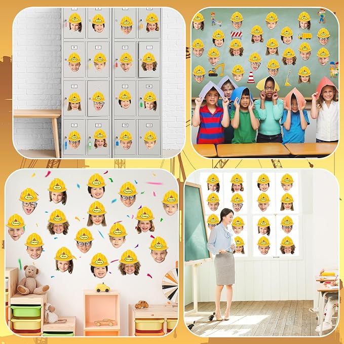 160Pcs Construction Helmet Cutouts Back to School Bulletin Board Decoration Set Construct Paper Cut-Outs Classroom Decor for Boy Girl DIY Photo Craft School Kindergarten Preschool Wall Door Supplies