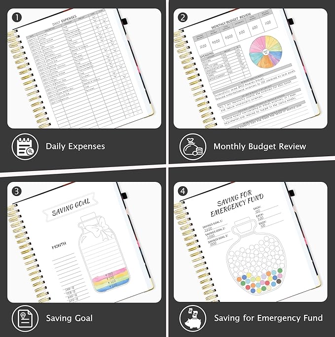 Ospelelf Undated Budget Planner with Expense Tracker and Bill Organizer Large Spiral Bound Monthly Account Planners to Take Control of Your Money 12 Months Black Floral