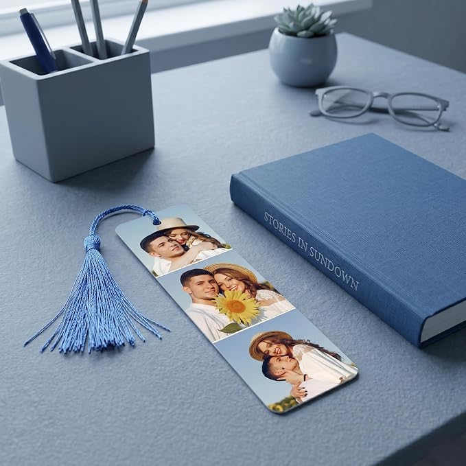 Custom Bookmark - Personalized Metal Bookmarks with Tassel, Customized Photo Color Picture Book Mark Gift for Women Men Readers Kids Book Lover Teacher Classmate Christmas Valentine's Day