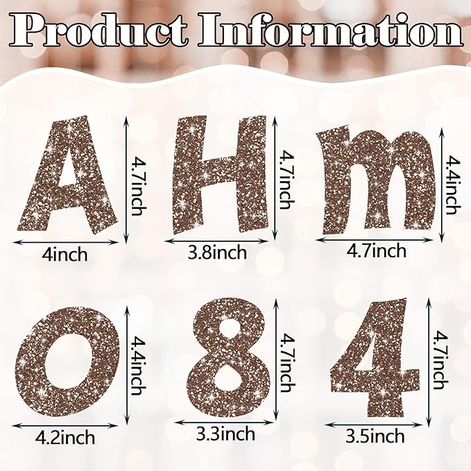 Colarr 216 Pcs Glitter Bulletin Board Letters for Classroom Number Alphabet Punctuation Symbol Cutout 4'' Die-Cut Poster Letter with Adhesive Dot School Party Holiday Decor Display(Brown)