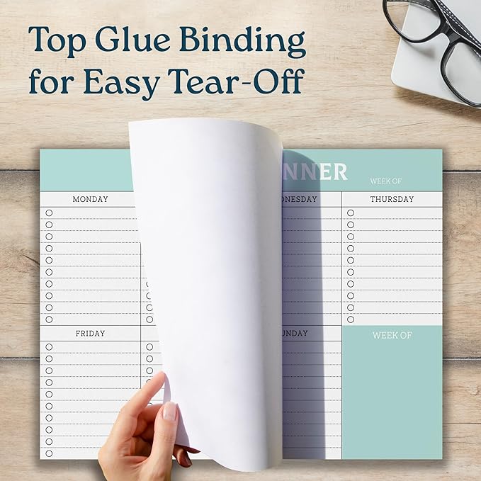 Large Weekly Planning Pad and Matching Notepad, 52 Letter Size Tear-Off Sheets, 8.5” x 11” Undated Weekly Desk Planner Pad, Daily Schedule, Daily To Do List, Notes, Goals For Work and Home