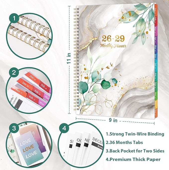 Monthly Planner 2026-2029 - 3 Year 2026-2029 Monthly Planner from JUL. 2026 - JUN. 2029, 9" x 11" with Inner Pocket, Colorful Coated Tabs