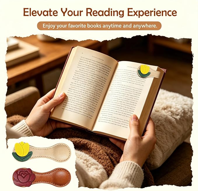 Gifts for Women Cute Flower Leather Magnetic Bookmarks for Women Vintage Book Marks for Reading Small Birthday Teacher Bookish Reading Book Lovers Gifts for Women Office Planner Book Accessories Clip