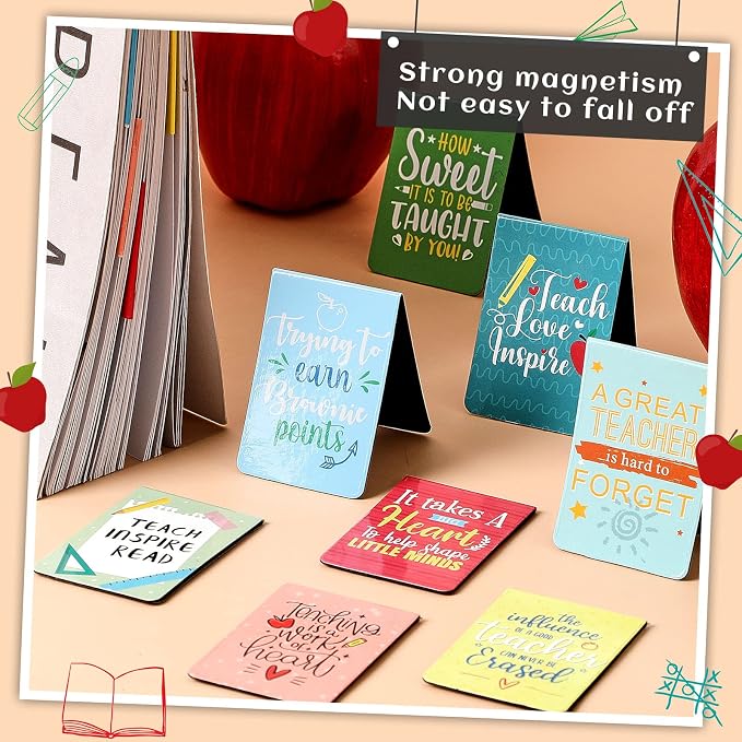 Zonon 48 Pcs Teacher Magnetic Bookmarks Teacher Appreciation Gifts Bulk Thank You Gift from Students Appreciation Bookmarks Inspirational Page Clips for Christmas Teachers Day Graduation Gifts