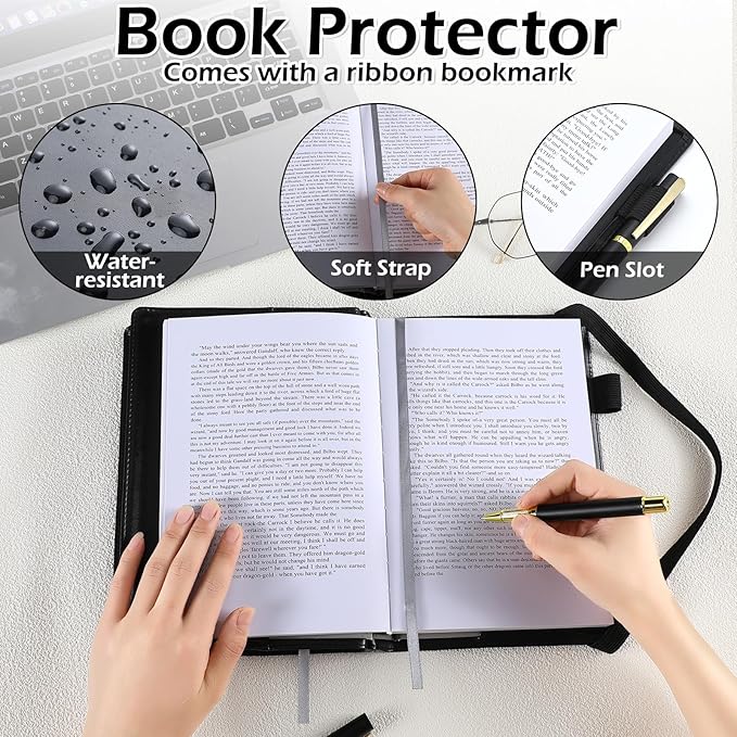 Motipuns 1 Pack Double AA Book Cover & 12 Steps & 12 Leather Double AA Book Cover Medallion Holder Paperback Protector Leather Gift for Women Men (Black)