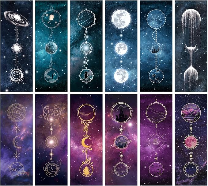 Anseal 60 PCS Cool Space Starry Night Bookmark, Bookmarks for Book Lovers, Bulk Bookmarks for Men, Unique Book Mark for Boys, Girls, Students, Classroom Gifts, School Prize, Reading Present