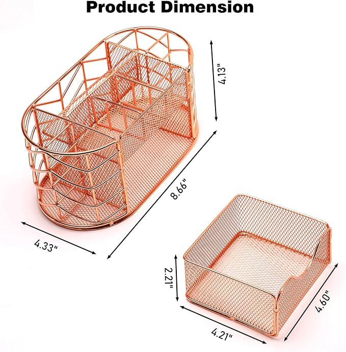 Desk Organizer, Pen Holder for Desk, Metal Pencil Caddy Storage for Desktop Office Supplies (Rose Gold)