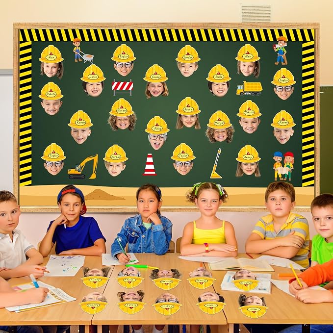 160Pcs Construction Helmet Cutouts Back to School Bulletin Board Decoration Set Construct Paper Cut-Outs Classroom Decor for Boy Girl DIY Photo Craft School Kindergarten Preschool Wall Door Supplies