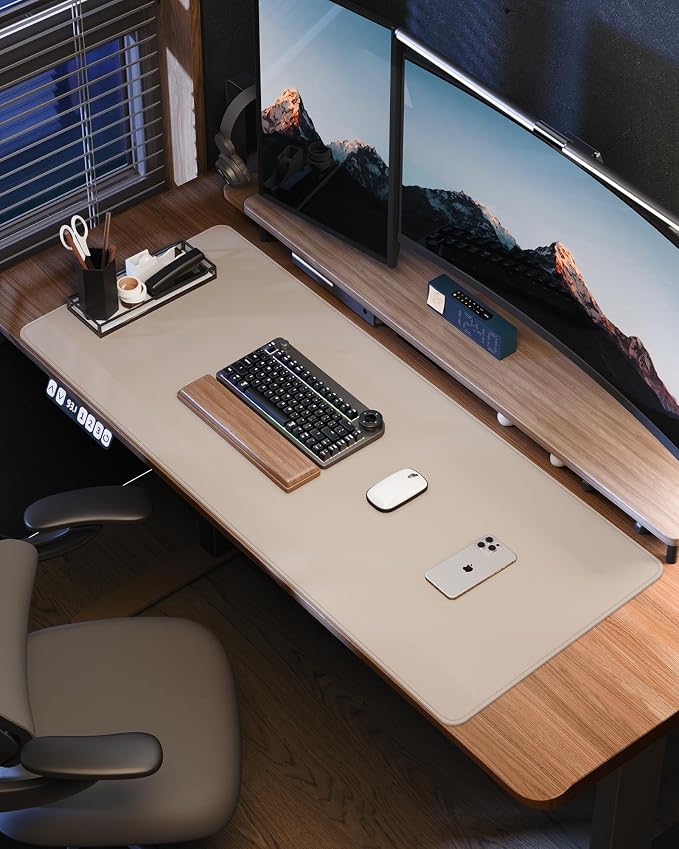 AFIING Extra Large Desk Mat - 48"x 24" Non-Slip PU Leather Desk Pad for Office and Home - Ideal for Large Mouse Pad and Desk Mats on Top of Desks (Beige)