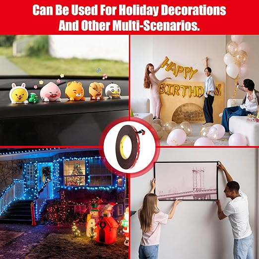 Double Sided Tape Heavy Duty, Waterproof Mounting Foam Tape, 36.5ft Length, 0.4in Width, High Temperature Resistant Adhesive Tape for Car, LED Strip Light, Office Decor, Uses VHB 5952 Raw Material