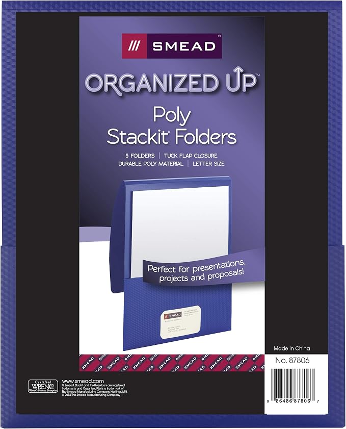 Smead Organized Up Poly Stackit Folders, Letter Size, Dark Blue, 5 per Pack (87806)