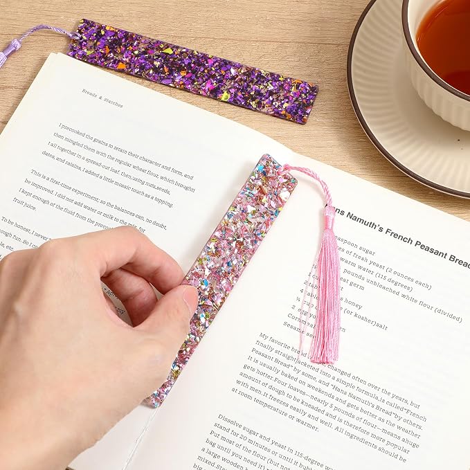 2 Pcs Glitter Bookmarks with Tassels Resin Bookmarks for Girls Kids Book Marks for Reading Purple Pink Tassel Bookmark for Girls Women Book Lover Reading Presents