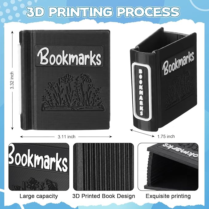 Resurhang 3D Printed Book Shaped Bookmark Holder, Book Lover Gift, Bookish Accessory Office Desk Supplies End of Year Gift for Librarian Bookworm Teacher Women(Black)