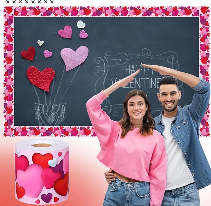 Dispowreath 68.9 Feet Valentine‘s Day Bulletin Board Border Decoration Heart Shaped Bulletin Board Trim Red Pink Love Heart Border Roll for Party Classroom Chalkboard Wall Decor