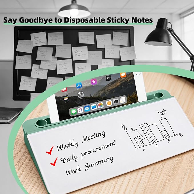 Desktop Whiteboard, Glass Dry Erase Board, Desk Board Buddy,Computer Keyboard Stand,Desk Whiteboard Organizer for Home,Office,School Supplies(Green)