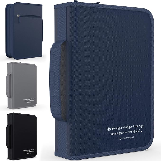 DEHITE Bible Cover for Men — Bible Cover Cases for Men – Blue Extra Large Size – Bag Fits Book 11.12 x 8 x 2.12 in – Pen Slots – Zippered Pocket – Premium Fabric – Christian Gift Accessories