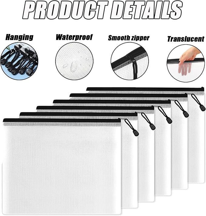 Mesh Zipper Storage Bags, 35 Pack, Waterproof Reusable Pouches for Toys, Bikini, Puzzle Organization, Office Supplies (A5)