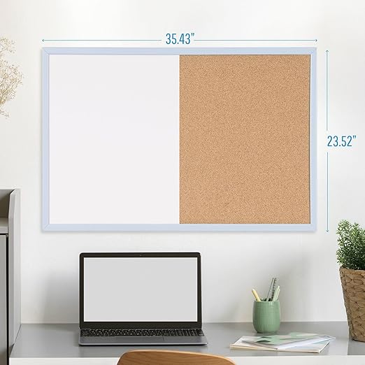 MasterVision Pastel Combo Bulletin and Dry Erase Board, 36" x 24", Blue Frame, Decorative Magnetic Whiteboard and Cork Board, Wall Décor for Home, Office, Dorm, or Classroom