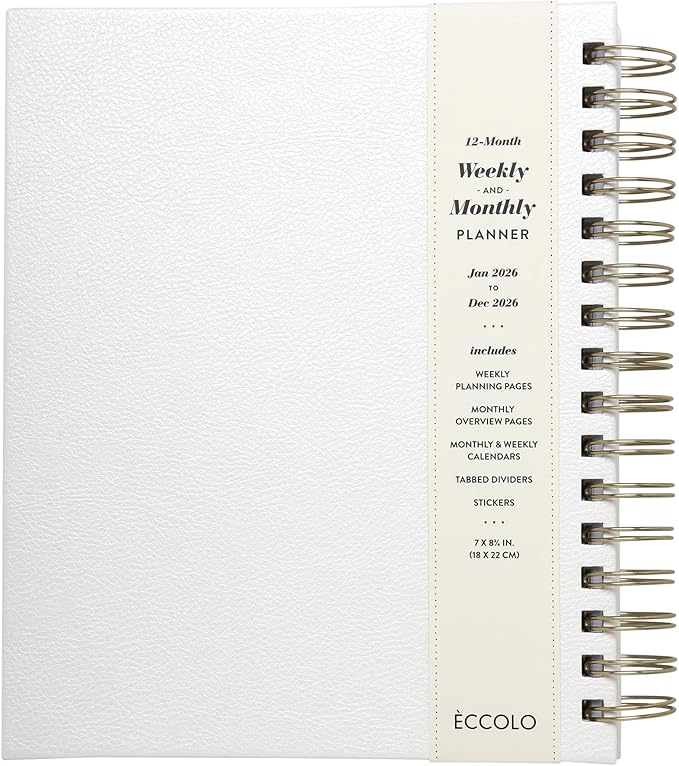WORLD TRAVELER 2026 Planner Weekly and Monthly - 7'' x 8.75'' Hard Cover January December Spiral Daily Planner 2026 To Do List, Size 7X8.75, White/Can happen