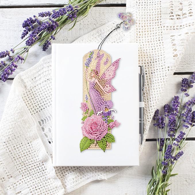 ARTopet 3Pcs DIY Diamond Art Painting Bookmarks with Colorful Butterfly Pendant PET Bookmark Ornament Double Sided Pattern Single Sided Diamond Book Marker Clip Gifts Tags-Flowers06