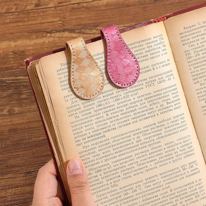 3PCS Vintage Magnetic Leather Bookmark, Leather Magnetic Bookmarks for Women, Magnetic PU Bookmarks Clip Book Accessories, Lattice Pattern