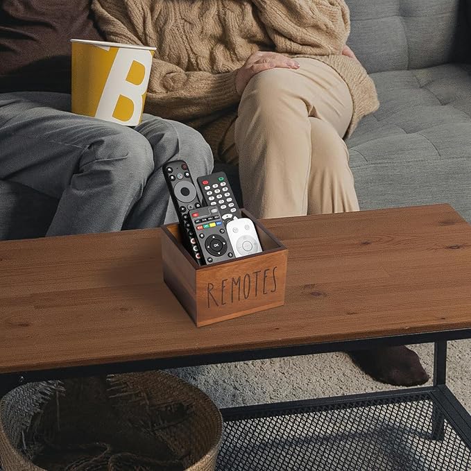 LBEMEY Acacia Wood Remote Holder, Control Organizer for TV - Home, Living Room, Bedroom - Wooden Remote Box (Brown, M, 3+ Remotes)