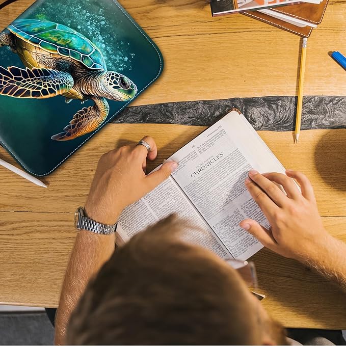 Bible Cover for Men Women,Large Leather Bible Case Fit Book Up to 11x8x2 Inch,Green Sea Turtle Bible Covers Bible Study Carrier Church Bags w/Handle & Zipper