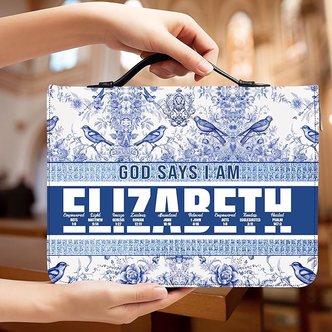 Personalized Man of God Bible Cover, God Says I Am Bible Case PU Leather, Bible Holder Handle Zipper, Faith Scripture with Name Case Bag, Religious Gifts for Church Christians Women Men (GOD-10)