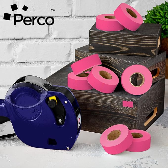 Perco 1 Line Fluorescent Pink Labels - 80 Rolls, 10 Sleeves, 80,000 Blank Price and Date Gun Labels for Perco Lite, X, Plus and Pro 1 Line Price and Date Guns - Made in USA