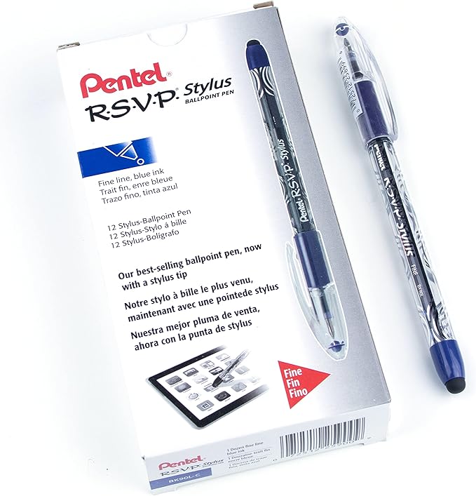 Pentel RSVP STYLUS Ballpoint Pen, Fine Line, Blue Ink (BK90L-C)