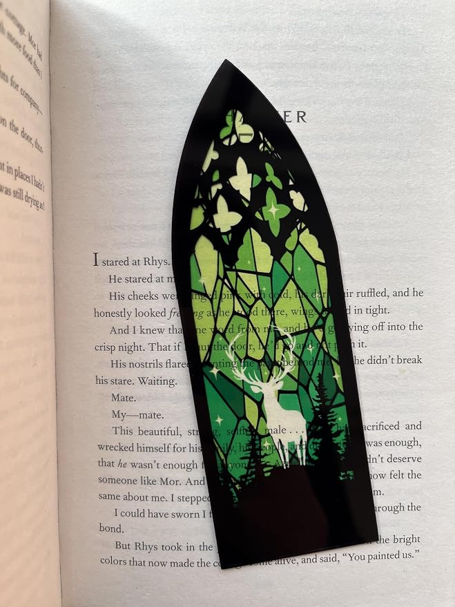 VEILUNE Stained Glass Style Acrylic Bookmarks Set of 2 Fantasy Inspired Transparent Bookmarks Featuring Stag of the Spring Court and Twilight Court Designs