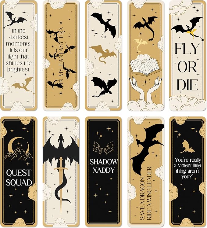 TwoDays 10Pcs Dragon Wing Inspired Bookmarks for Book Lovers, Fantasy Bookmark, Romantasy Romance Merch, Bookish Gifts Book Accessories for Reading Women