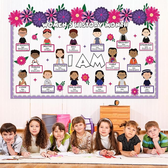 Naozinebi 87Pcs Women’s History Month Bulletin Board Decorations Inspirational Bulletin Board Set I Am Cutouts Decor Influential Women in History Cutouts for School Office Home Teacher Wall Supply